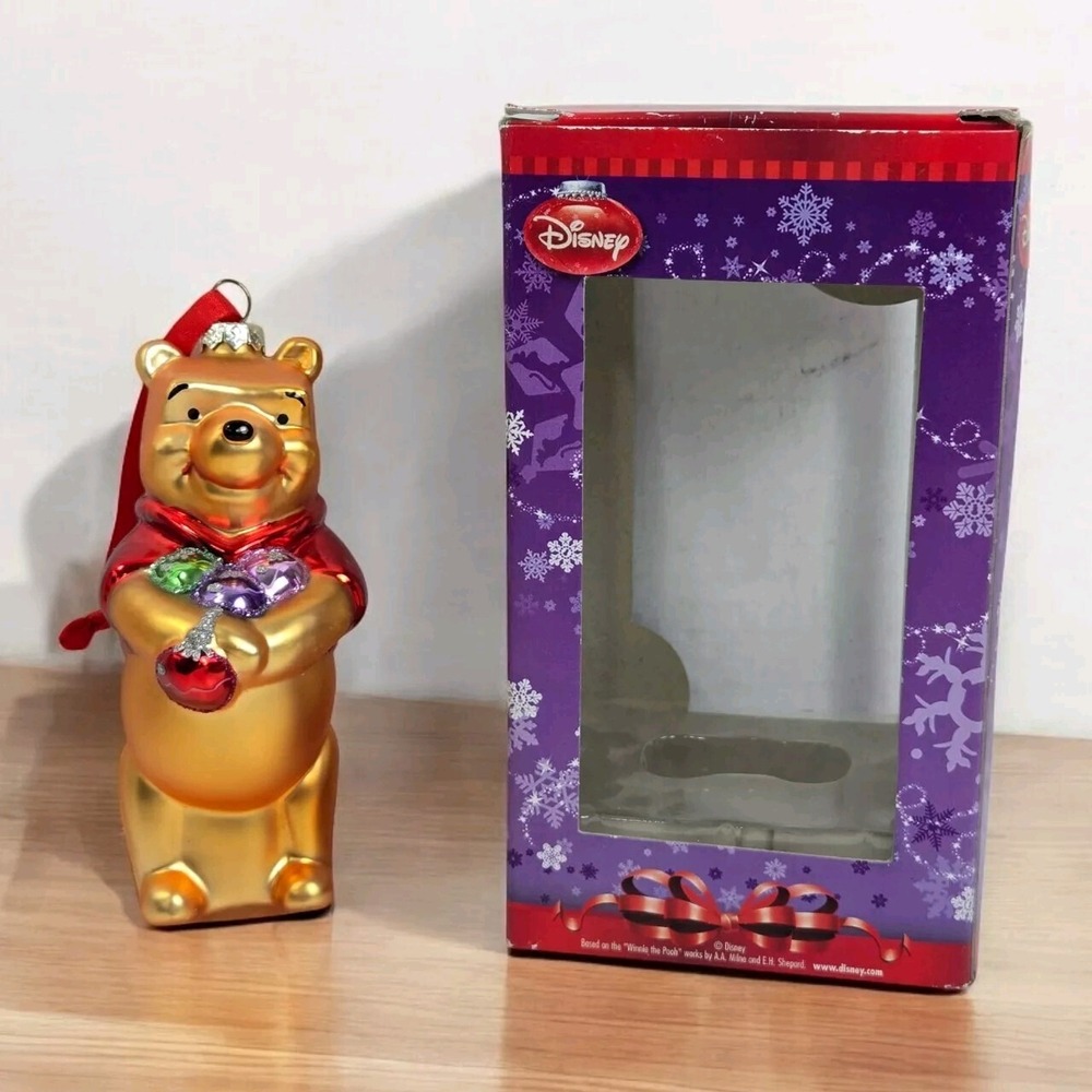 Disney Classic Winnie the Pooh 5" Blown Glass Christmas Ornament in Box EUC